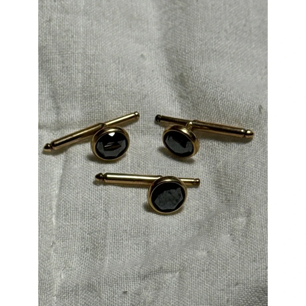 Vintage Destino 1/20 12K Gold Filled Black Onyx Tuxedo Shirt Studs Set of 3